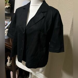 NWOT Gianni Bini Black Crop Button Down Top SZ L pit2pit 23”